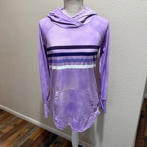 LulaRoe Hoodie Womens Size Small Purple Stripe Knit Tie Dyed Kangaroo Pocket